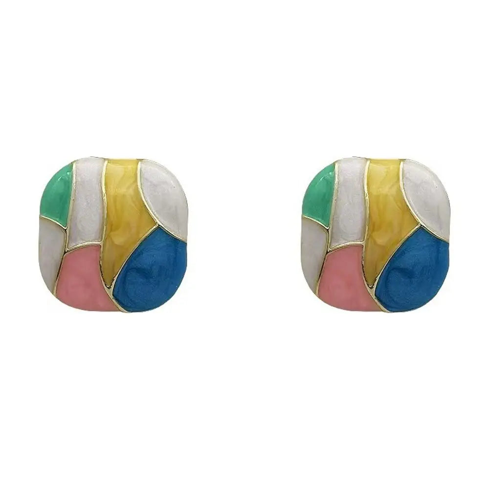 Design Girl Gift Dripping Oil Fashion Jewelry Alloy Ear Studs Women Square Earrings Girl Stud Earrings Korean Style Earrings Earrings Lunarity Garage Multicolor