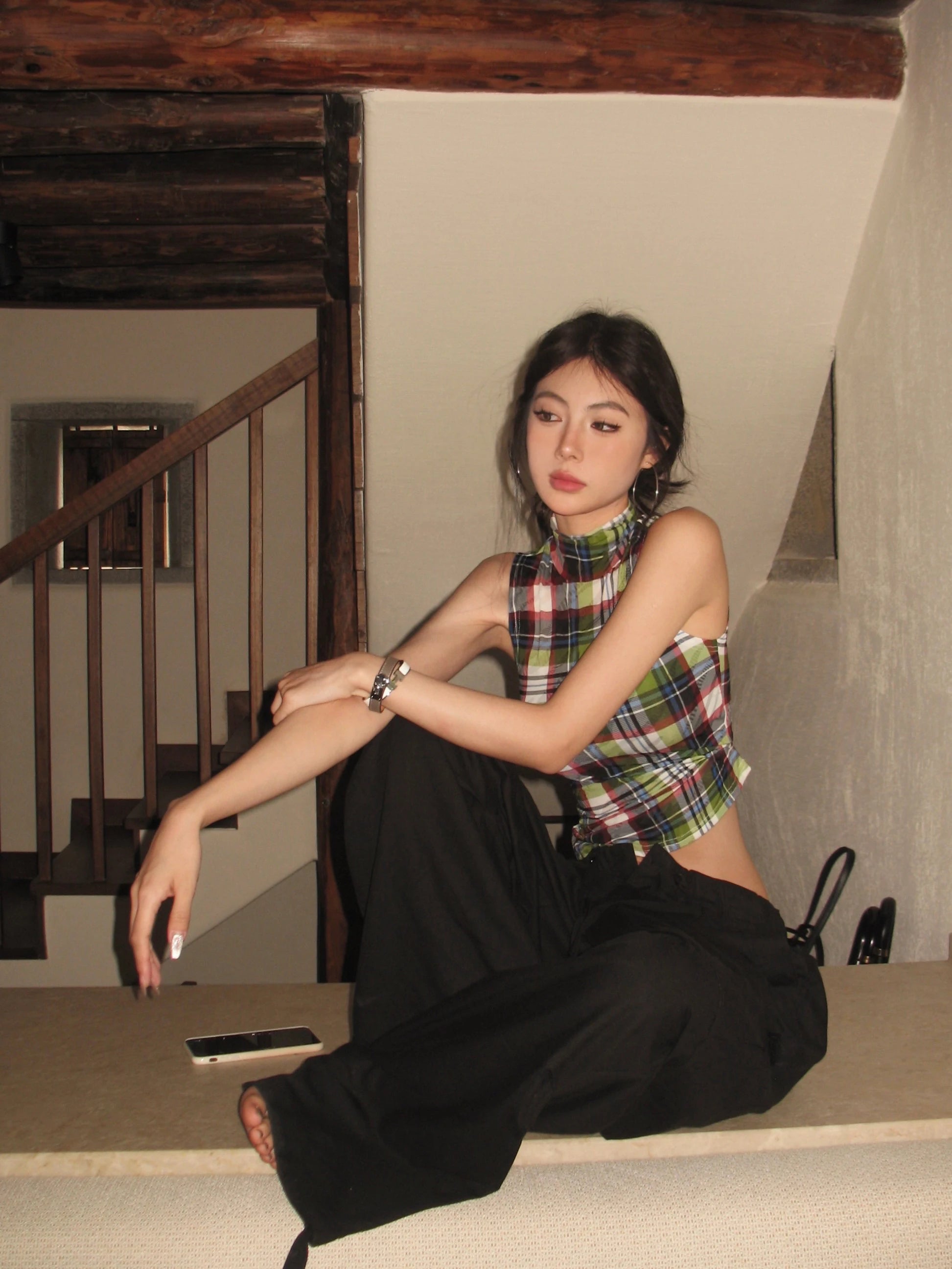 Vintage Plaid Sleeveless Crop Top - American Retro Grunge Y2K Tank crop top LUNARITY GARAGE