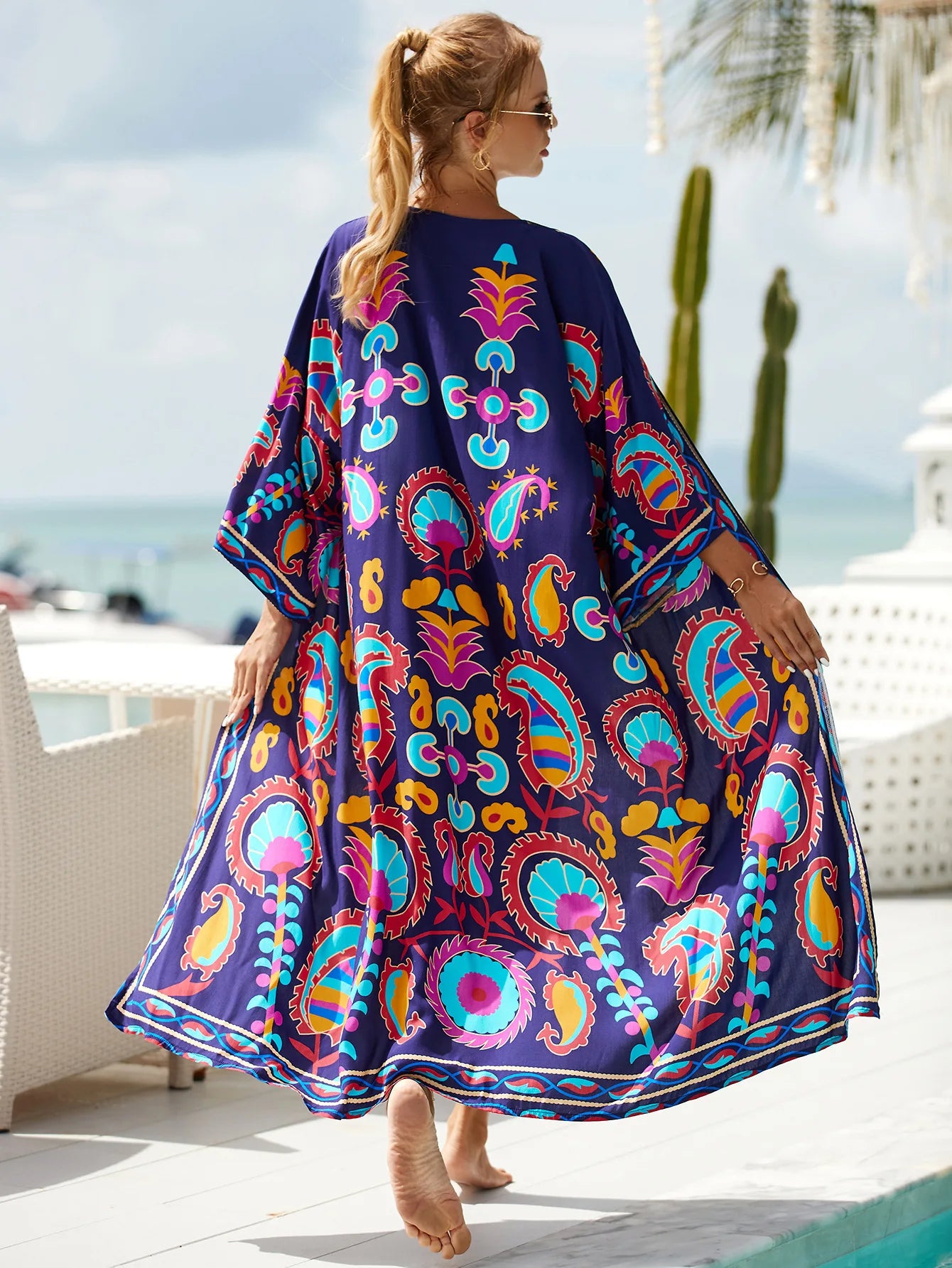 The Africa Printed Beach Kimono Cover-Up