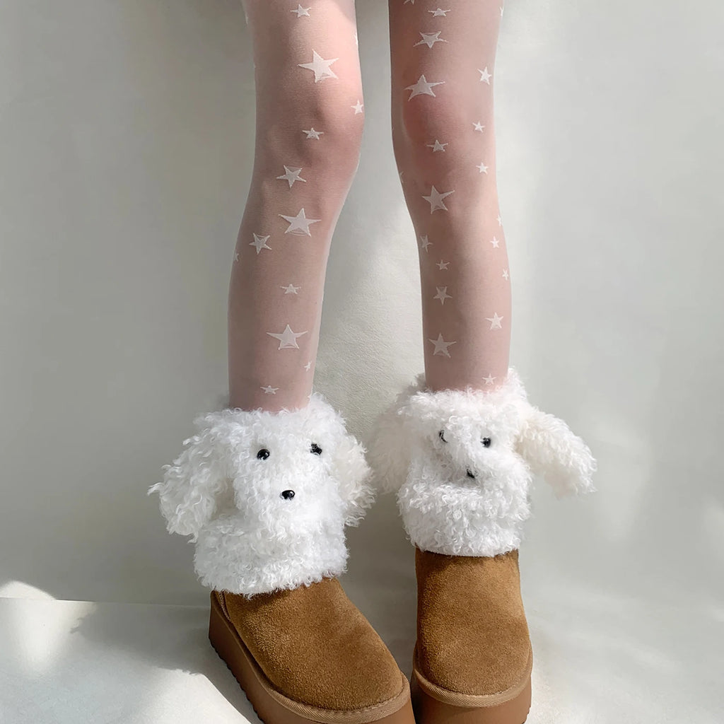 Funny Teddy Curly Leg Warmers – Cute Dog Animal Leg Warmers for Women, Winter JK Girl Cosplay, Y2K, Harajuku & Lolita Style Leg Warmers LUNARITY GARAGE white 19cm 