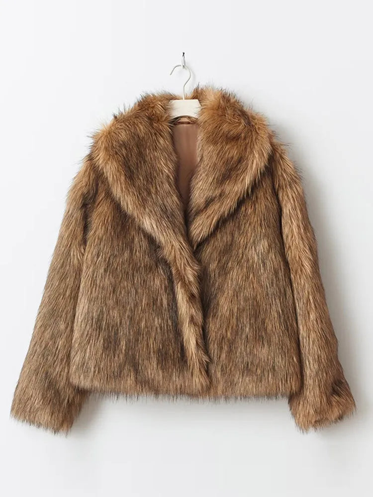 Winter Luxury Lapel Thicken Fluffy Fur Coat – Chic Brown Oversized Plush Jacket Jackets LUNARITY GARAGE