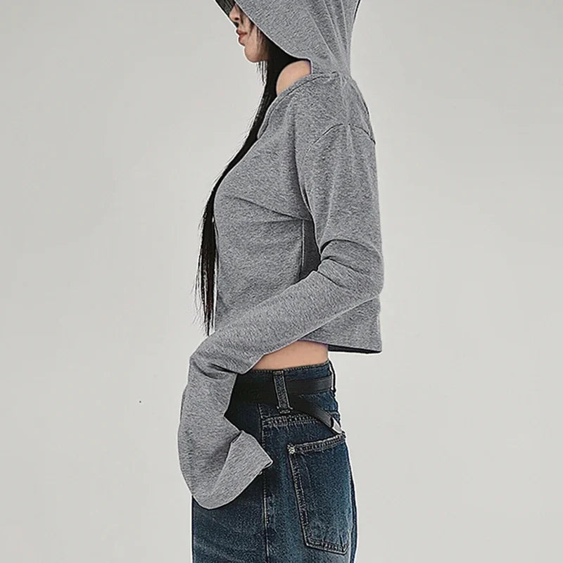 Y2K Grunge Hooded Long Sleeve Top – Slim Fit Vintage Streetwear Tops Lunarity Garage