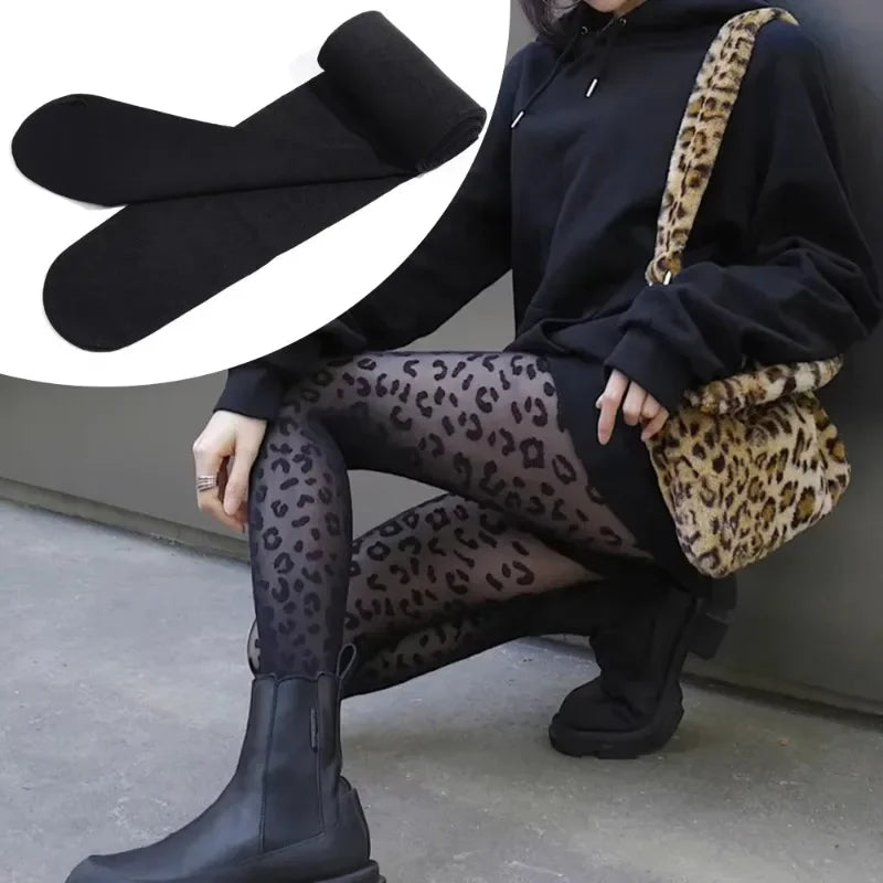 Women’s Sexy Thin Transparent Leopard Print Sheer Tights | Gothic Vintage Seamless Pantyhose Stockings LUNARITY GARAGE