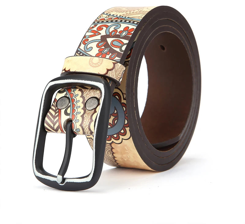 Luxury Genuine Leather Belt – Retro Printed Unisex Jeans Belt accesories Lunarity Garage