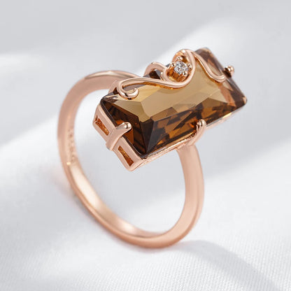 Vintage 585 Rose Gold Square Ring with Light Brown Natural Zircon necklaces LUNARITY GARAGE   