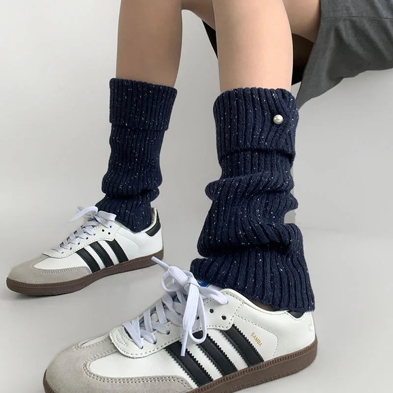 Harajuku Pearl Mid-Calf Leg Warmers – Thick Wool Knit Ankle Covers for Winter Socks Lunarity Garage   