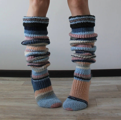 Women's Wool Knee Socks & Leg Warmers – Cozy Striped Knit for Y2K & Cosplay Styles Socks Lunarity Garage