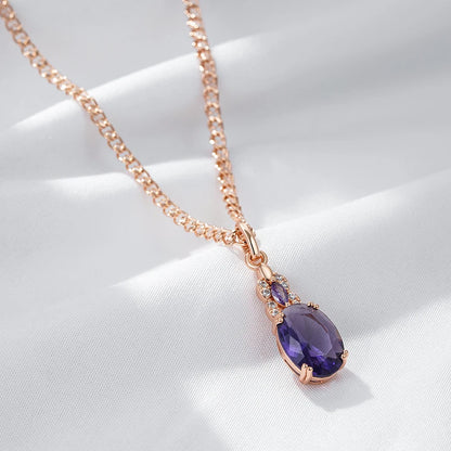 Sparkling Purple Oval Zircon Pendant Necklace – Rose Gold Vintage Jewelry for Women Necklace LUNARITY GARAGE   