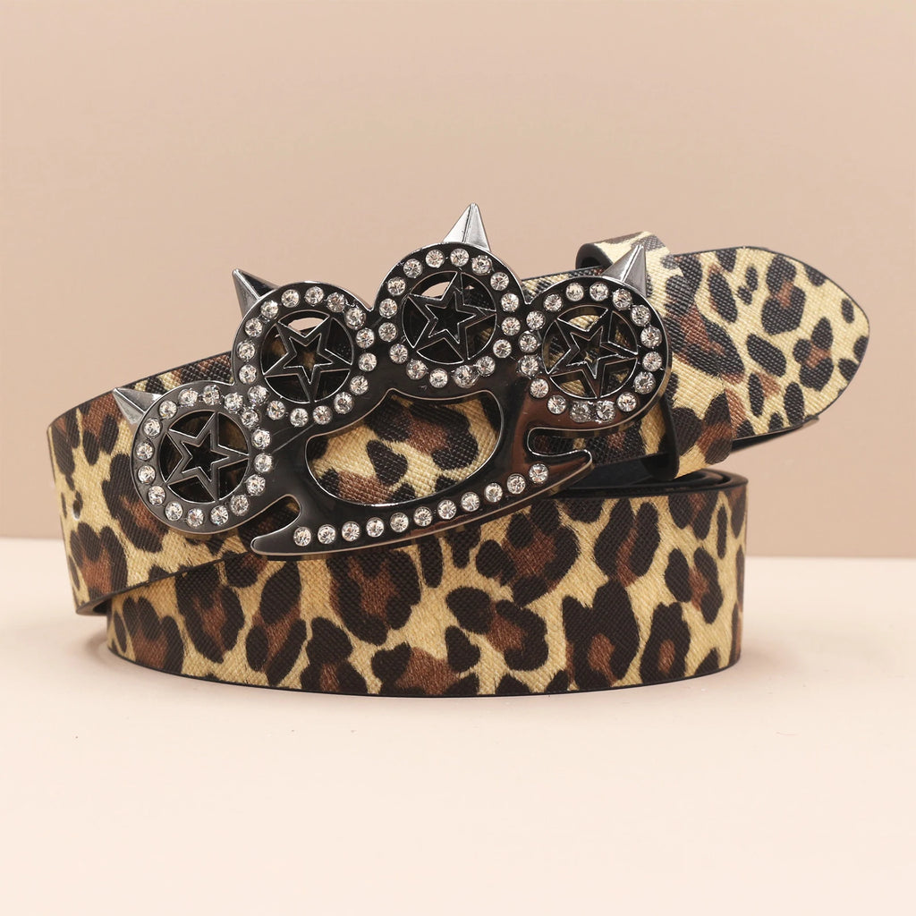 Leopard Print Rhinestone Y2K Belt - Hip Hop Western Shiny Waistband Belt LUNARITY GARAGE