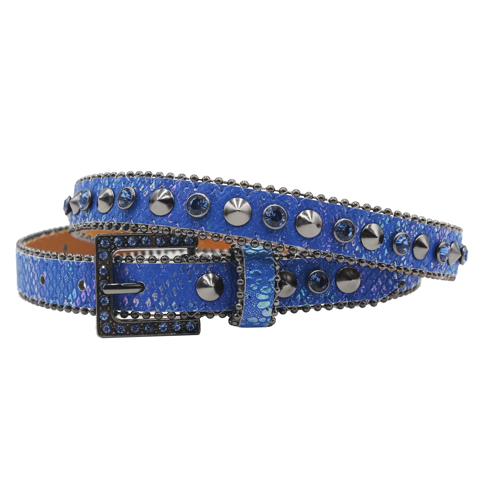 Women’s Rhinestone Leopard Belt – Western Crystal Square Buckle belt LUNARITY GARAGE SW-Blue 95CM