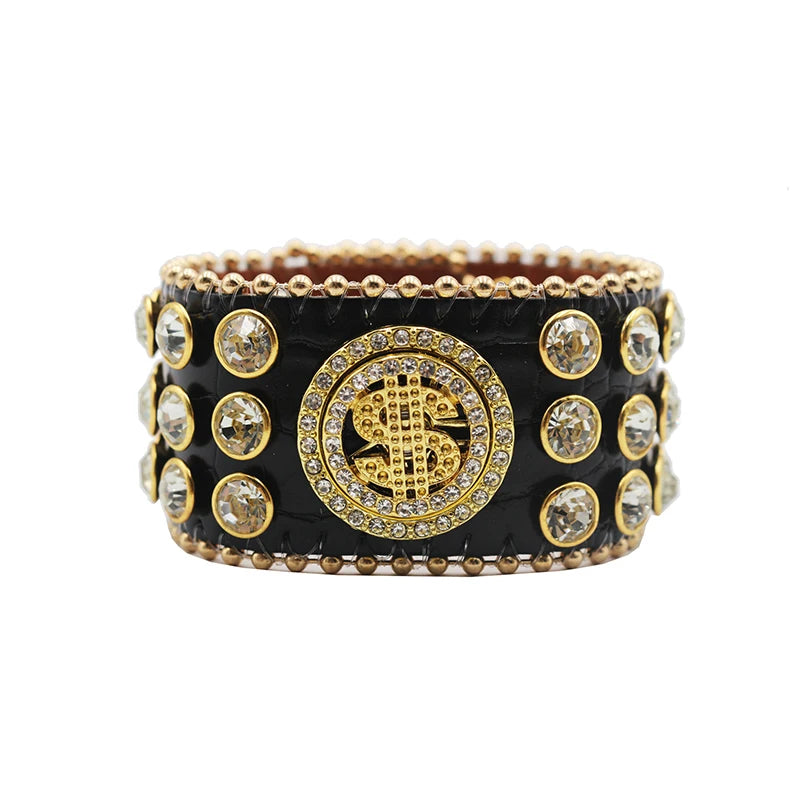 Western Rhinestone Spinner Bracelet Bracelets LUNARITY GARAGE MJ-Black