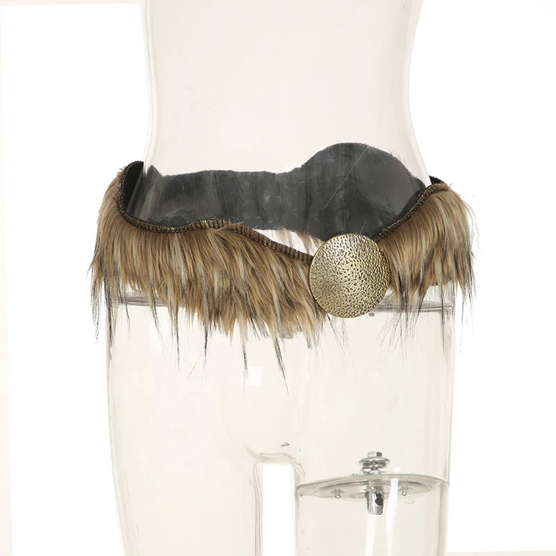 Y2K Vintage Faux Fur Patchwork Belt - Punk Western Cowboy Waistband Accessory Belt LUNARITY GARAGE