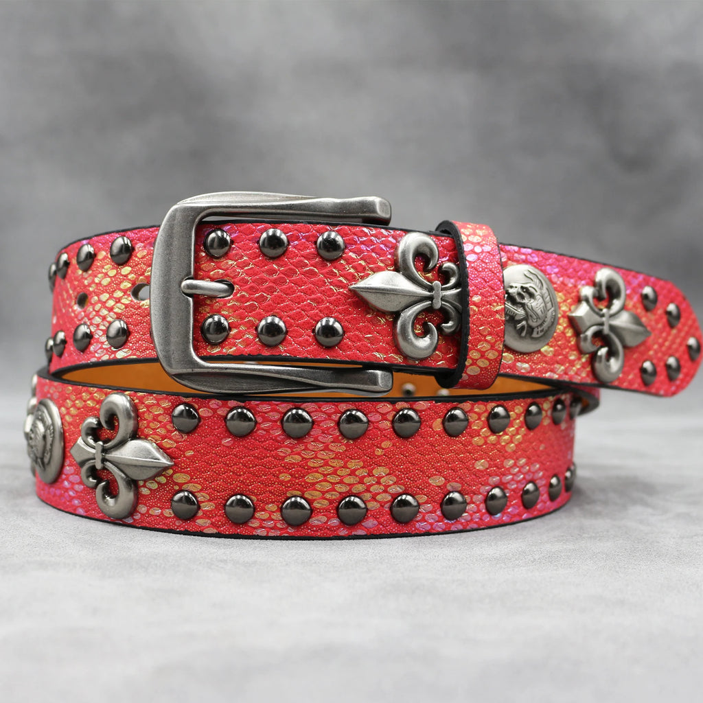 Stage Party Nightclub Rivet Belt – Red Cross Studded Rock Style belt LUNARITY GARAGE