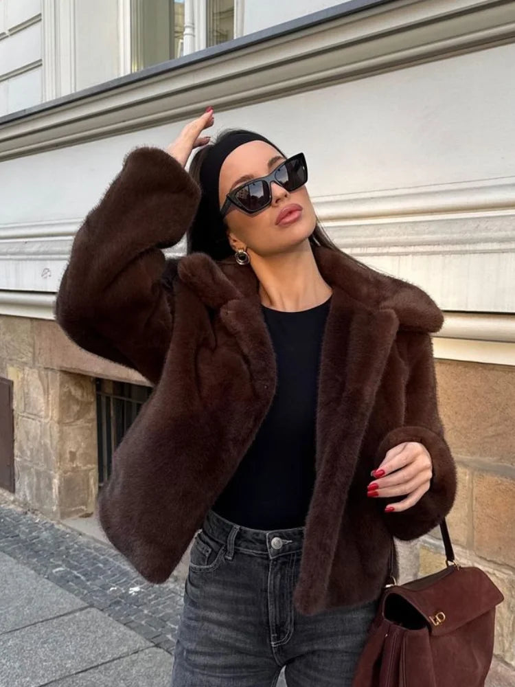 Vintage Brown Lapel Faux Fur Jacket – High Street Winter Elegance Jackets LUNARITY GARAGE
