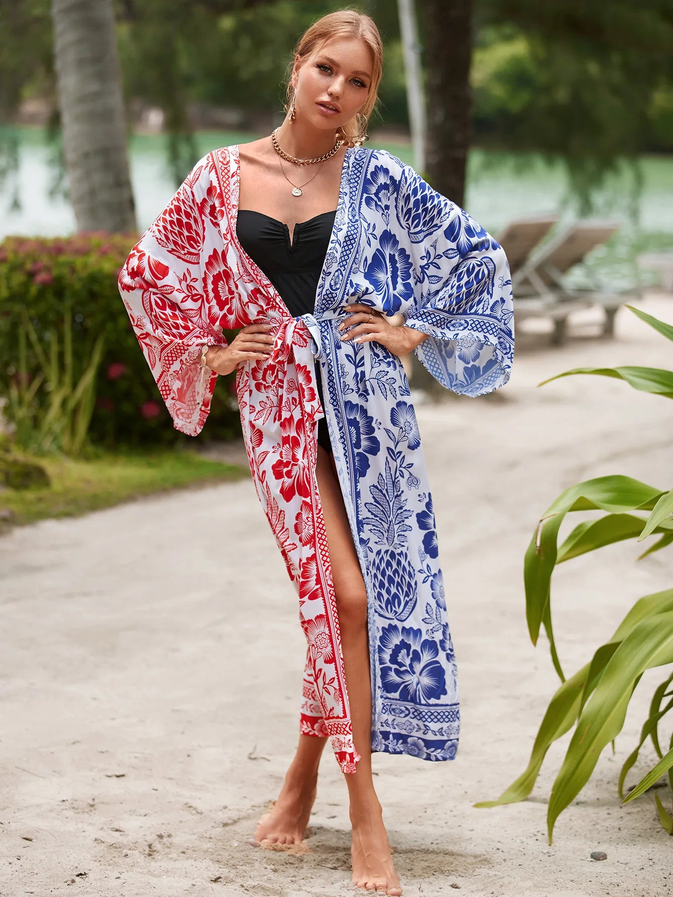 The Africa Printed Beach Kimono Cover-Up