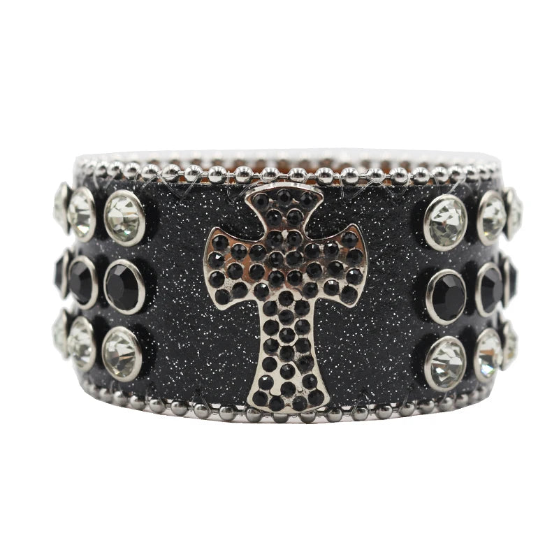 Punk Style Shiny Cross Rhinestone Bracelet Bracelets LUNARITY GARAGE Shiny-Black