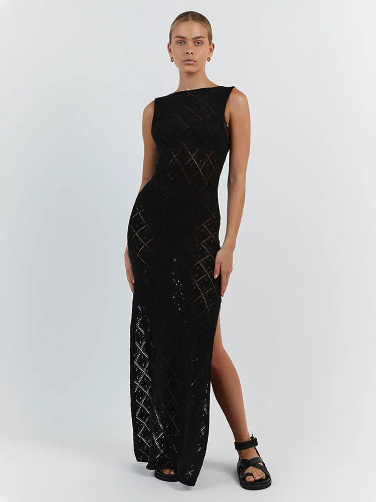 The Sexy Cut Out Slit Knit Mesh Maxi Cover-Up cover ups LUNARITY GARAGE Black One Size