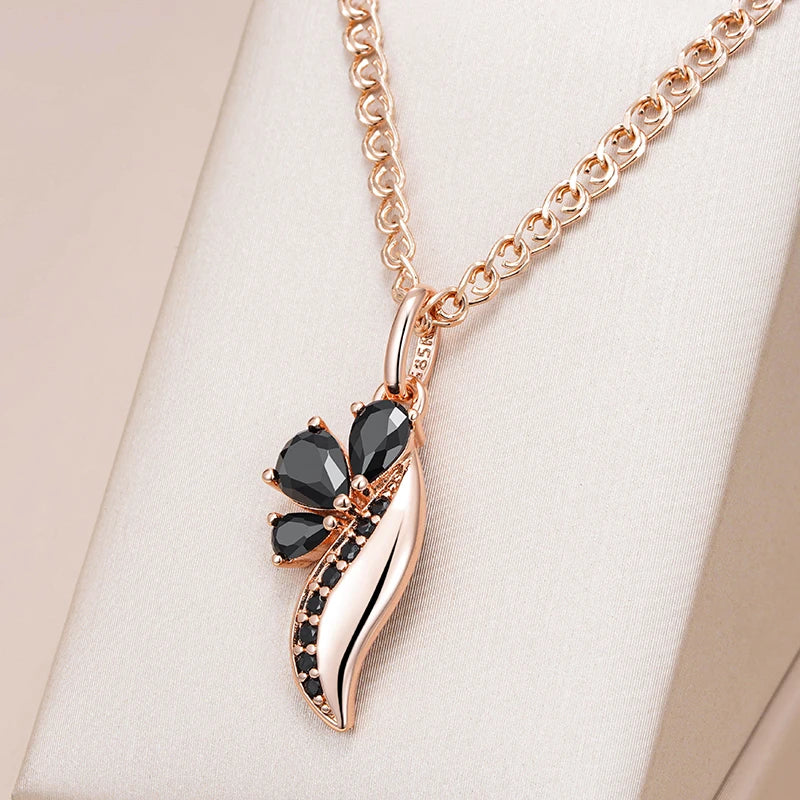 Black Zircon Rose Gold Crystal Flower Pendant Necklace Necklace LUNARITY GARAGE   