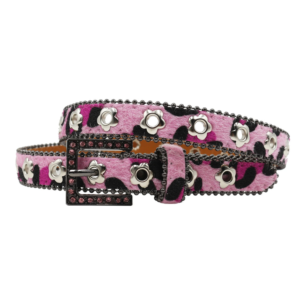 Hollow Flower Rhinestone Square Buckle Belt – Y2K Punk Luxury Waistband belt LUNARITY GARAGE Pink 95CM