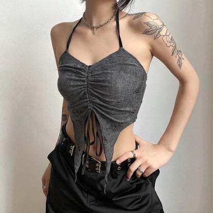Gray Gothic Lace Cutout Long Sleeve Tuxedo Top top LUNARITY GARAGE