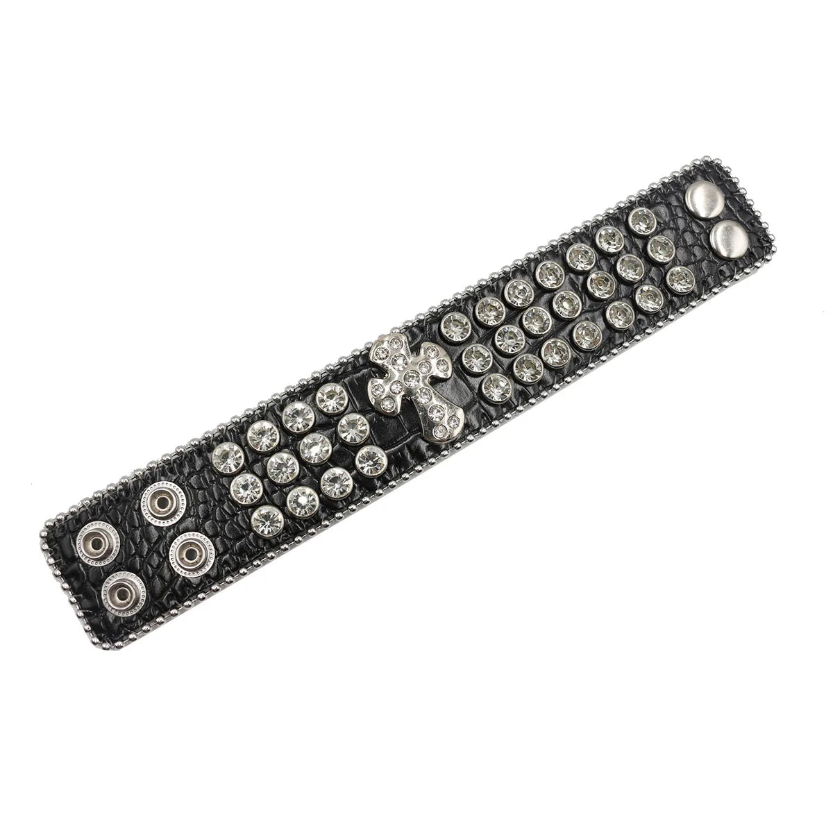 Designer PU Leather Rhinestone Cross Bracelet – Western Bling Statement Piece Bracelets LUNARITY GARAGE
