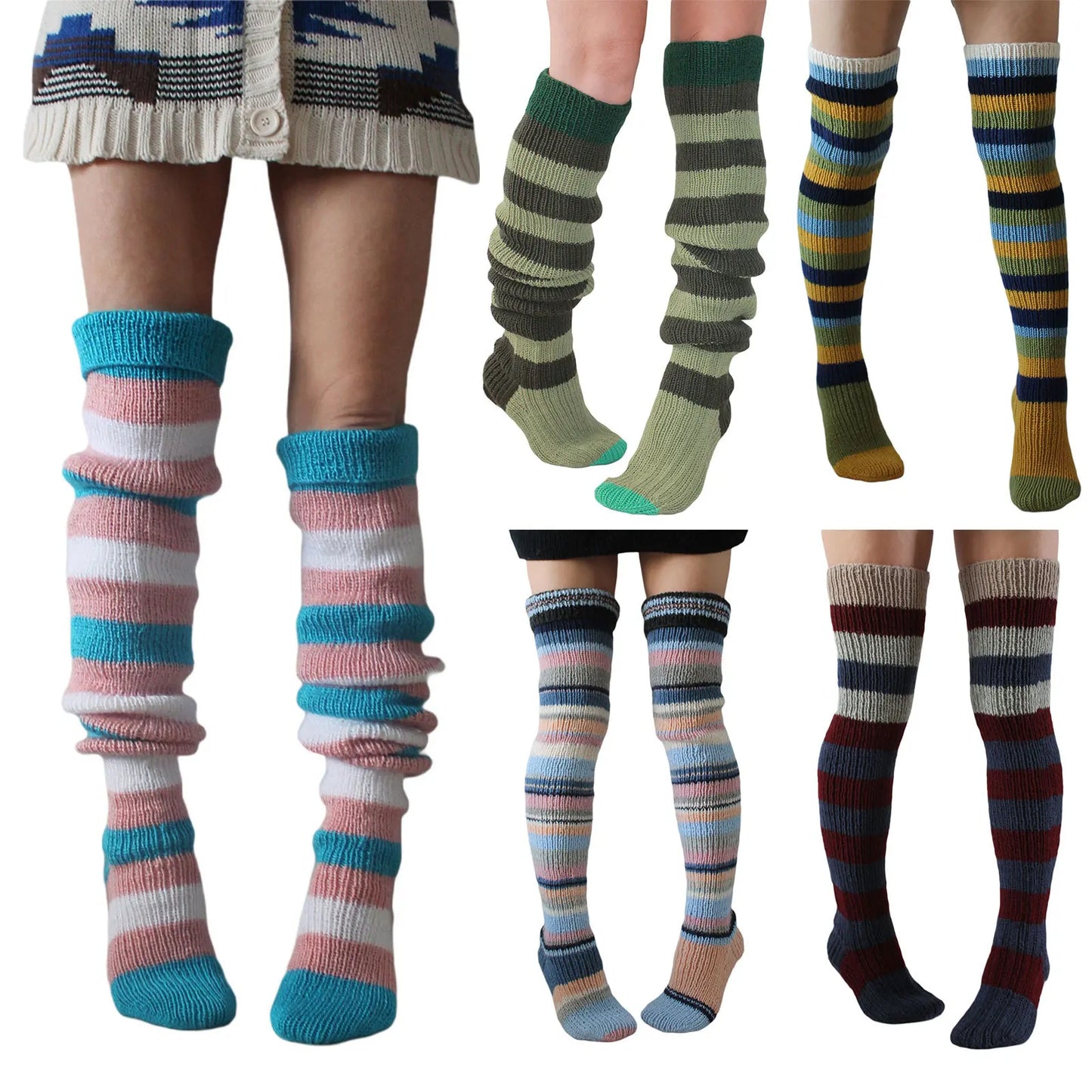 Women's Wool Knee Socks & Leg Warmers – Cozy Striped Knit for Y2K & Cosplay Styles Socks Lunarity Garage