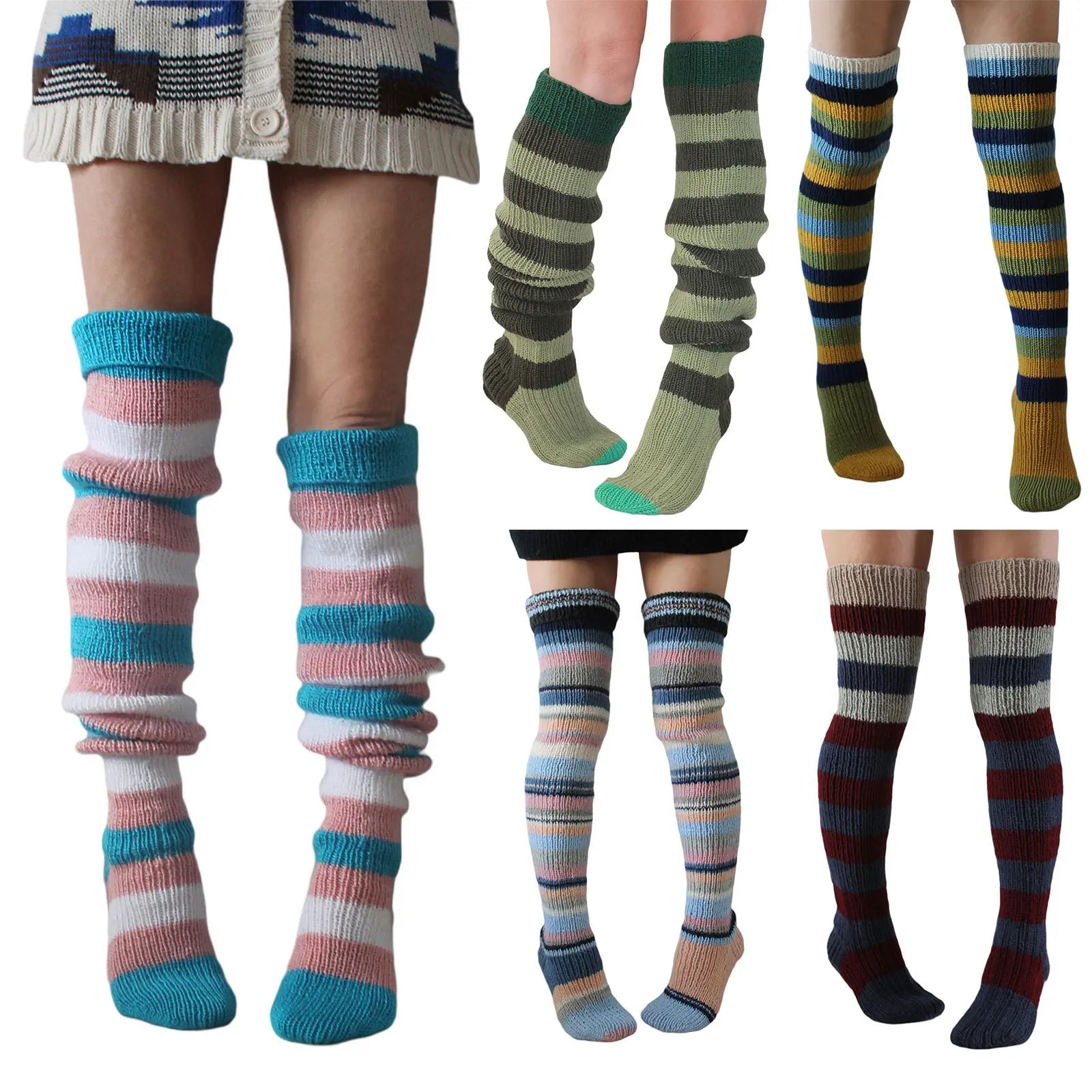 Women's Wool Knee Socks & Leg Warmers – Cozy Striped Knit for Y2K & Cosplay Styles Socks Lunarity Garage