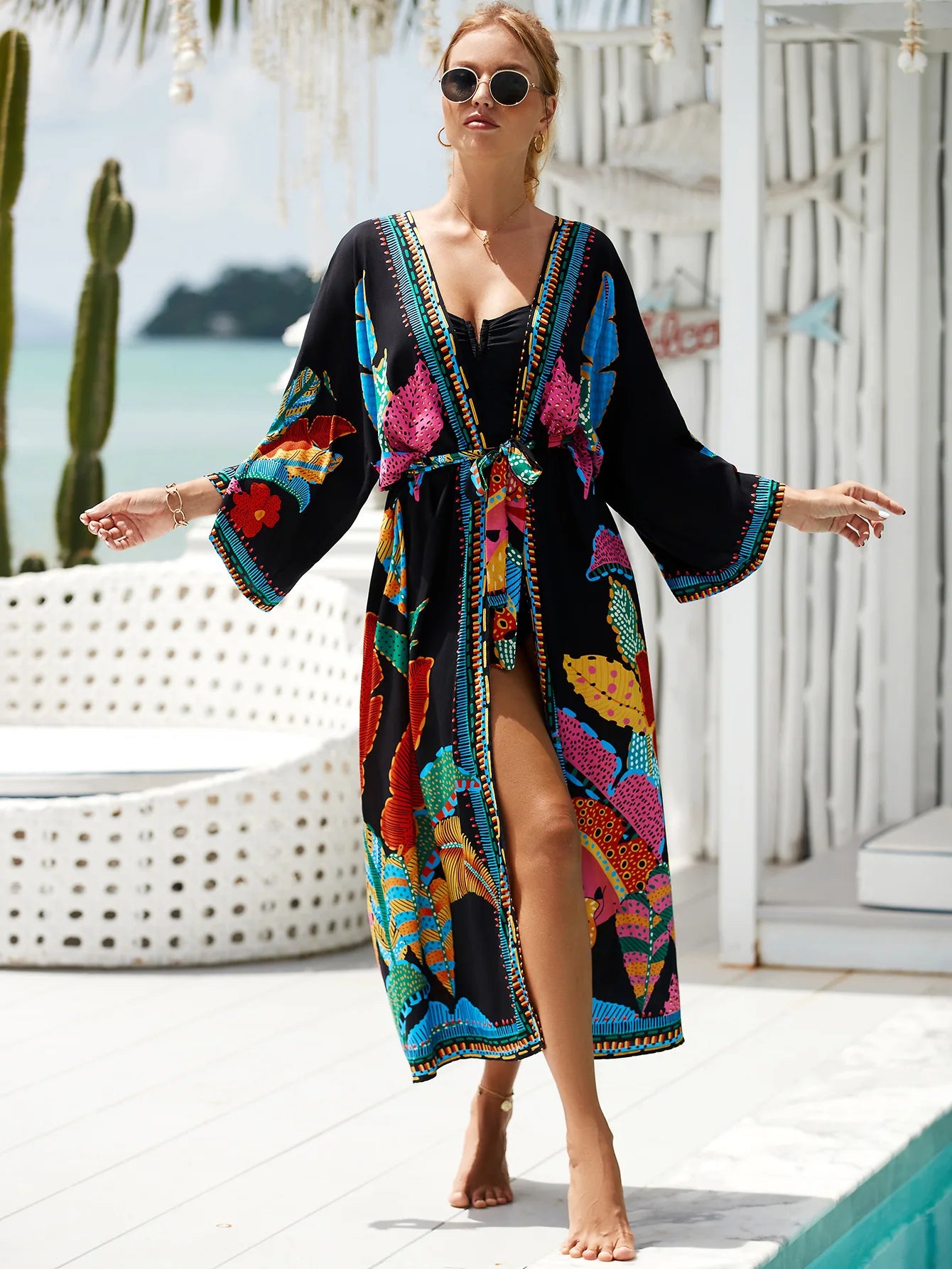 The Africa Printed Beach Kimono Cover-Up