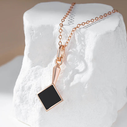 Square Black Stone Pendant Necklace – Rose Gold Vintage Fashion Jewelry Necklace LUNARITY GARAGE   