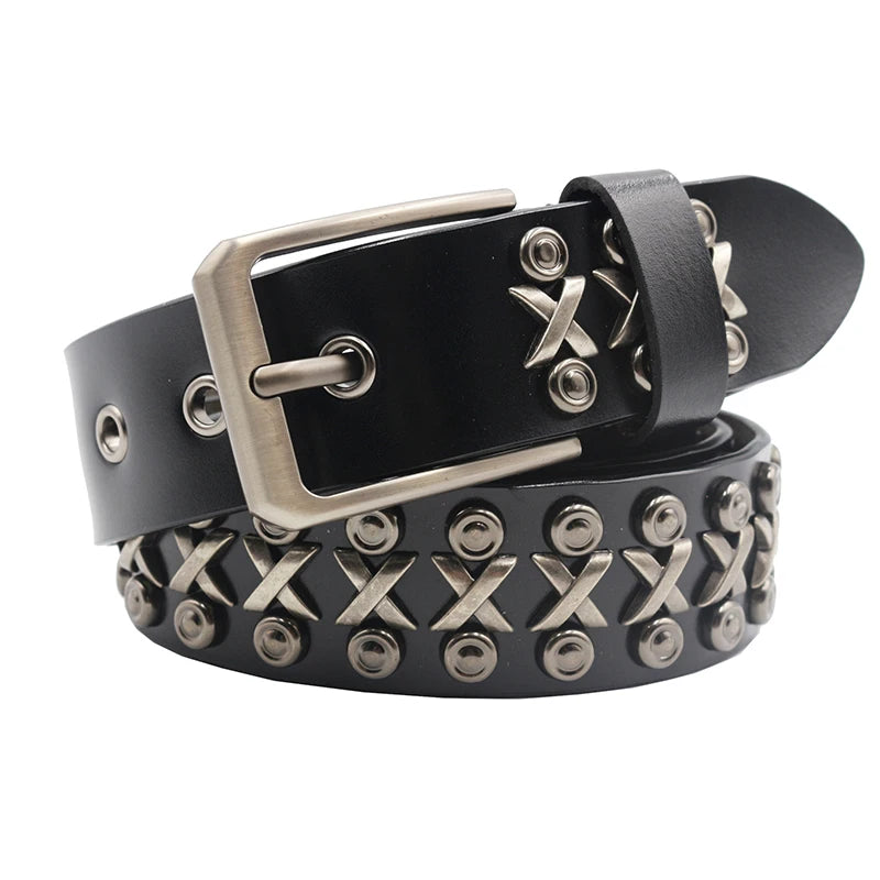 Metal Rivet Cowboy Belt – Genuine Cowskin Leather Punk Jeans Belt (Unisex) Belt Lunarity Garage