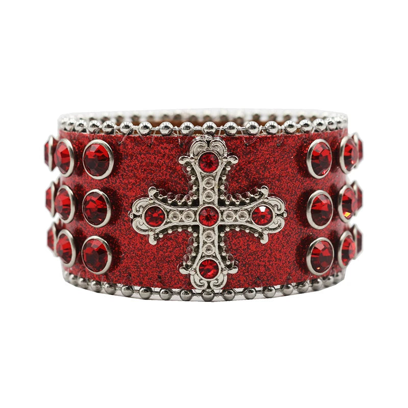 Rhinestone Cross Bracelet Bracelets LUNARITY GARAGE Shiny-Red