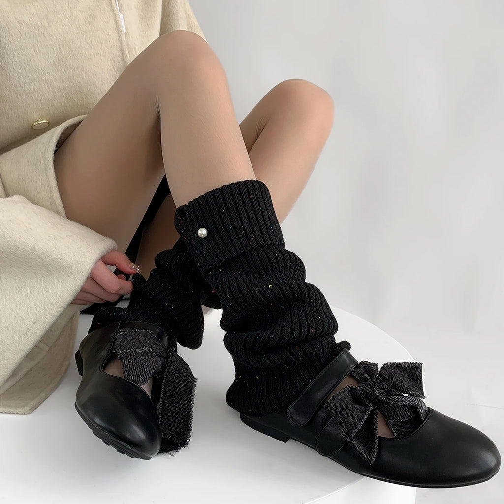 Harajuku Pearl Mid-Calf Leg Warmers – Thick Wool Knit Ankle Covers for Winter Socks Lunarity Garage   