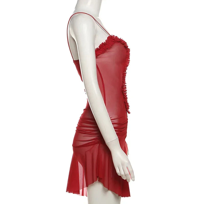 See Through Hollow Out Ruched Mini Dress - Sexy Backless Sleeveless Y2K Club Outfit Dress LUNARITY GARAGE