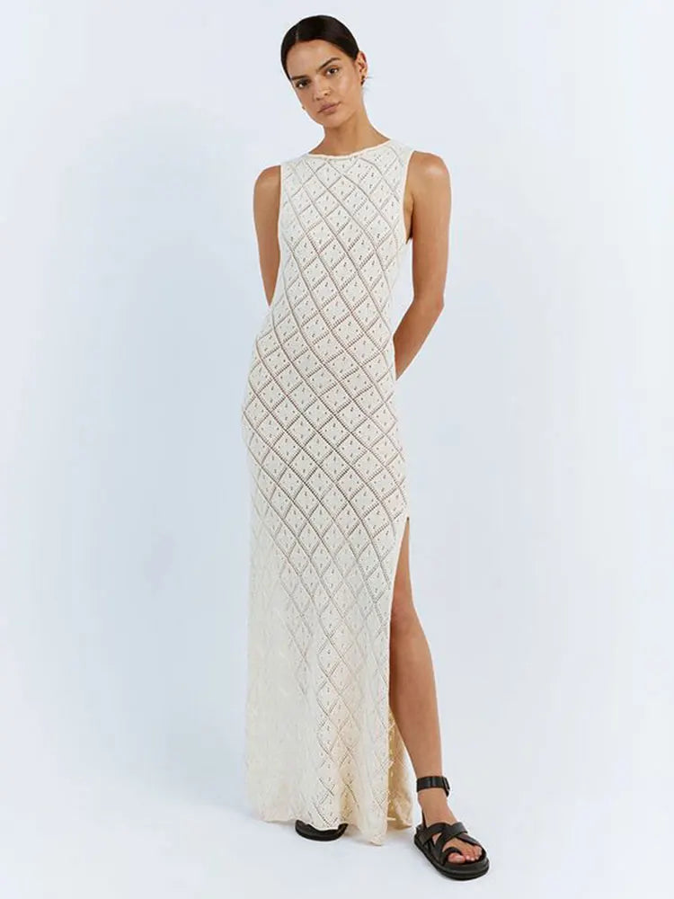 The Sexy Cut Out Slit Knit Mesh Maxi Cover-Up cover ups LUNARITY GARAGE White One Size
