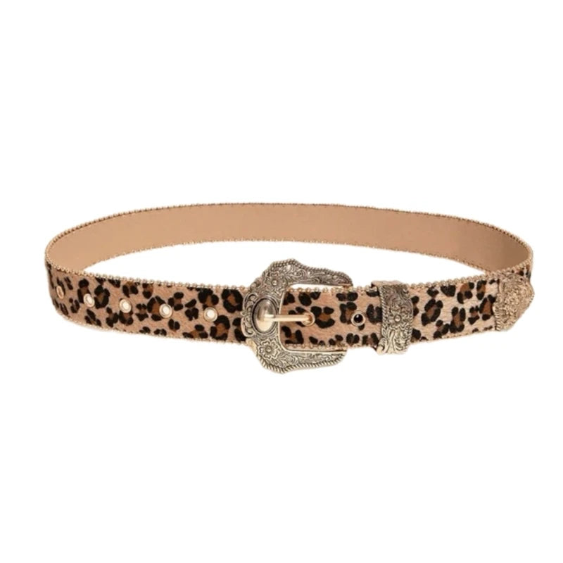 Y2K Leopard Pattern Belt - Vintage Western Waistband for Women & Teens Belt LUNARITY GARAGE Lepard print face 1