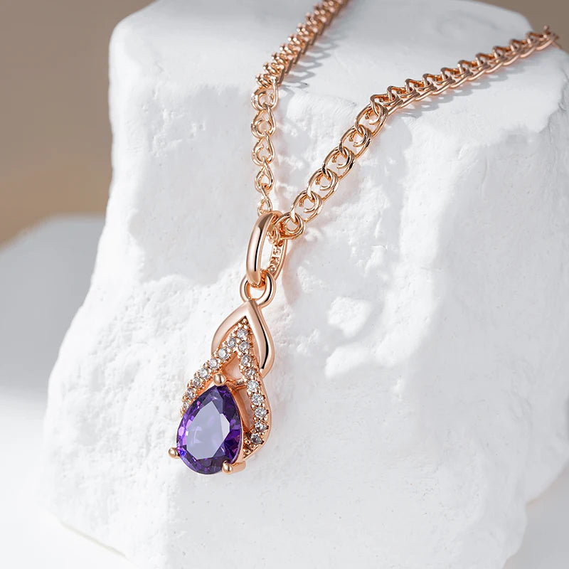 Purple Water Drop Zircon Pendant Necklace Necklace Lunarity Garage