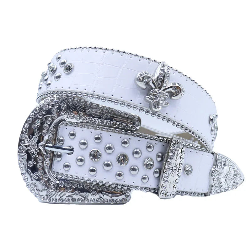 Shine Rhinestone Punk Cowboy Belt - Unisex Y2K Crystal Belt for Jeans & Pants Belt LUNARITY GARAGE White1 130cm