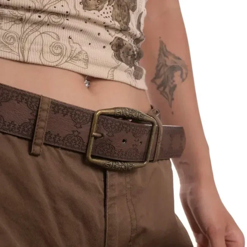 Retro Y2K Pattern Print Belt - Luxury Designer Buckle Pin Hip Hop Waistband Belt LUNARITY GARAGE