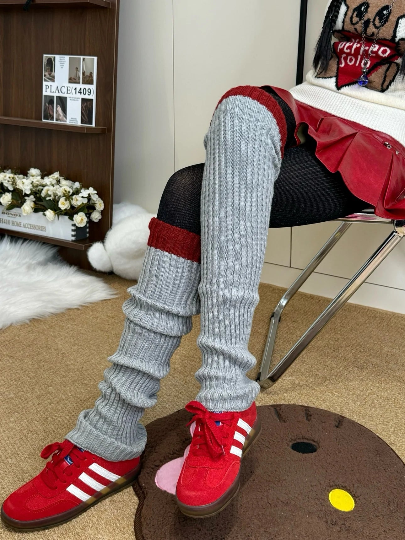 Vintage Angola Red Knee-High Socks – Gothic Stacked Leg Warmers for Winter Leg Warmers LUNARITY GARAGE