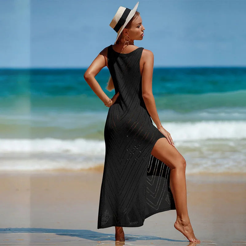 Hollowout Knitted Long Beach Dress | Sexy Cardigan Blouse Bikini Cover Up cover up LUNARITY GARAGE