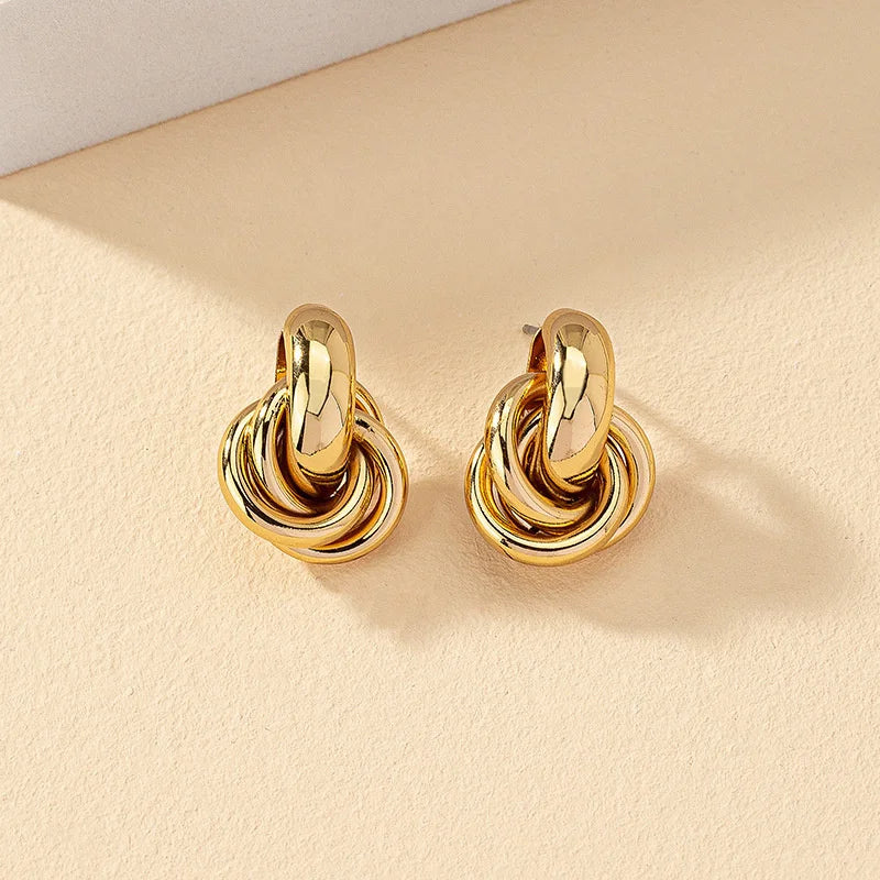Fashion Gold Silver Color Knot Hoop Earring For Women Shiny Plating Trendy Earring Stud Cute Daily Wear Jewelry Earrings Lunarity Garage Gold-1