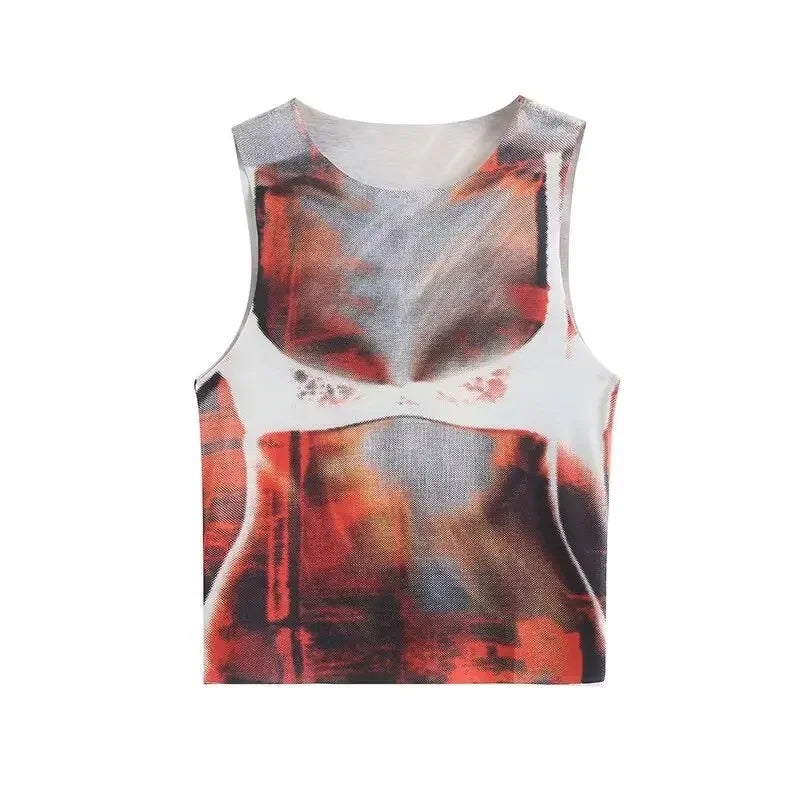 Sexy Pixelated Print Color Block Slim Fit Vest Top - Y2K Inspired Tops LUNARITY GARAGE