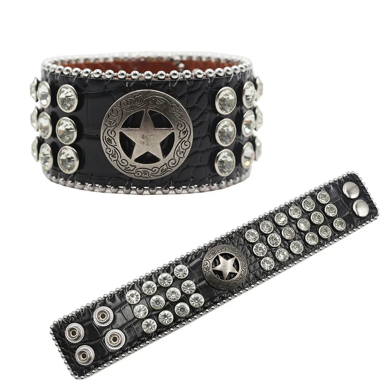 Exquisite Crystal Rhinestone Skull Cross Bracelet – PU Leather Party Jewelry Bracelets LUNARITY GARAGE XX-White