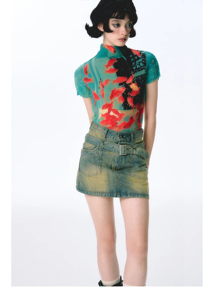 Women’s Tie-Dye Bodycon Crop Top – Short Sleeve Y2K Coquette Kawaii Aesthetic Tee Tshirt LUNARITY GARAGE