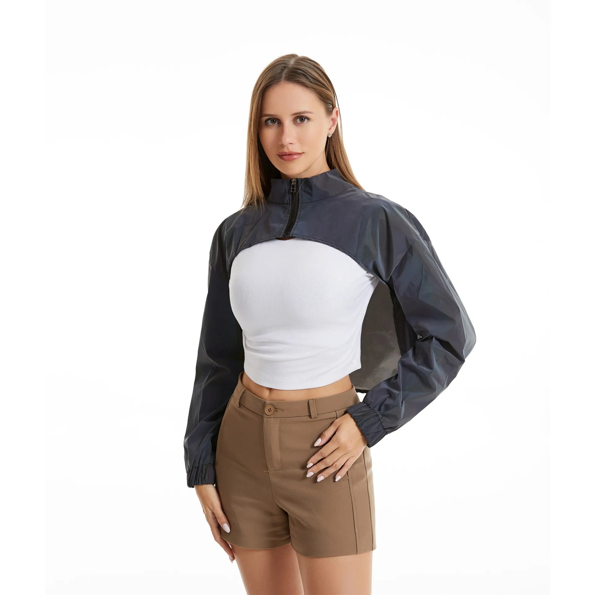 Reflective Colourful Short Jacket - Women Crop Top Long Sleeve Stand Spring Autumn Coat Jackets LUNARITY GARAGE