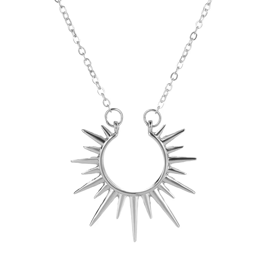 Gold Hollow Geometric Sun Pendant Necklace – Vintage Party Jewelry Gift for Women Necklace Lunarity Garage