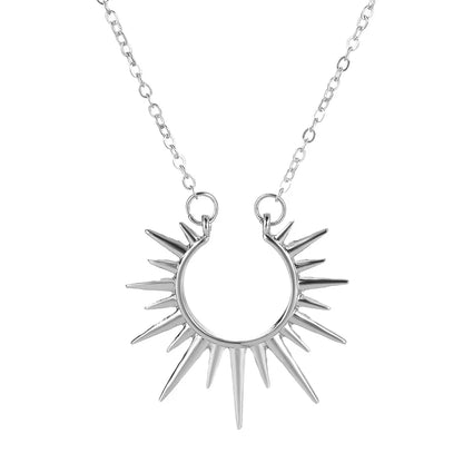 Gold Hollow Geometric Sun Pendant Necklace – Vintage Party Jewelry Gift for Women Necklace Lunarity Garage