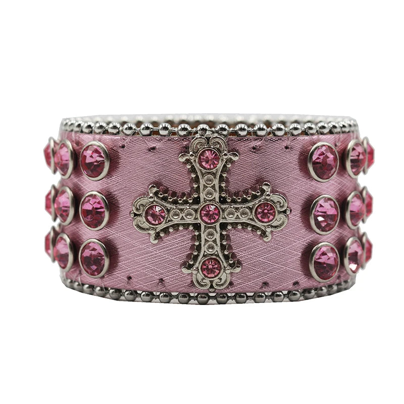 Rhinestone Cross Bracelet – Shiny Crystal Unisex Party Jewelry Bracelets LUNARITY GARAGE Pink