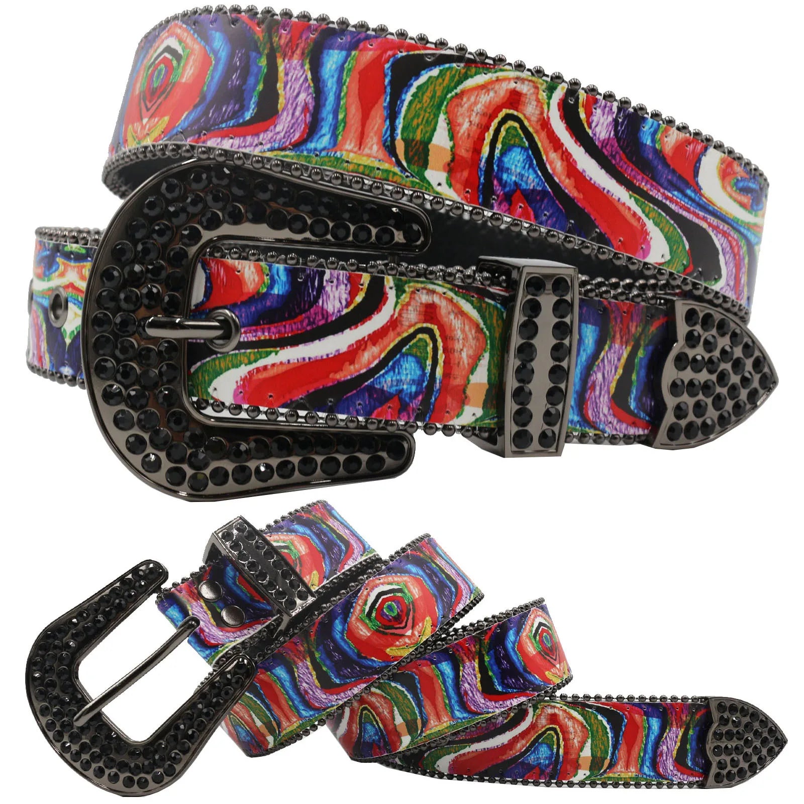 Punk Black Rhinestone Belt – Y2K Western Cowboy Designer Belt belt LUNARITY GARAGE Rainbow 105CM