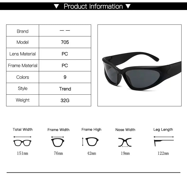 Y2K Sports Punk Square Sunglasses – Designer UV400 Mirror Shades for Women & Men Sunglasses Lunarity Garage